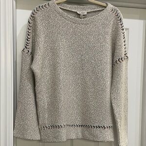 Lucky Brand Cream Sweater Copper & Teal Stitching  Details Size Medium